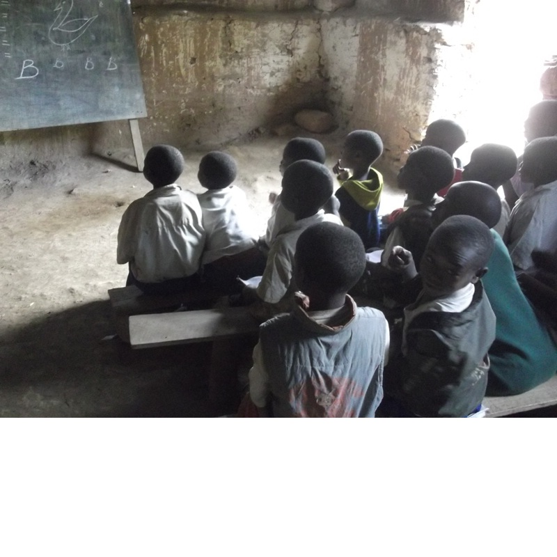 Pupils at the blackboard, Bikaniro Primary School
