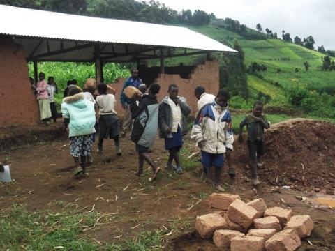 Pupils at Bikaniro laying out adobe bricks to dry